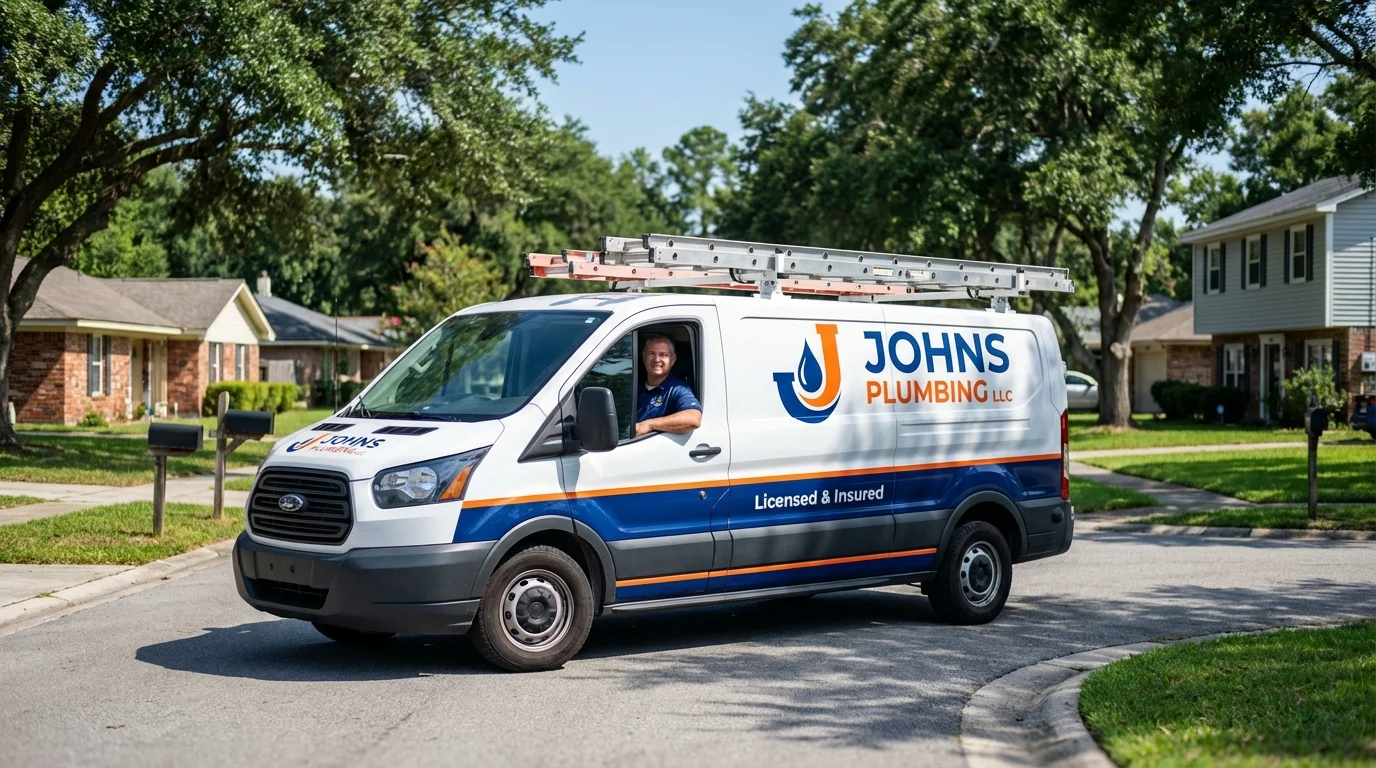 Johns Plumbing LLC service van in Waterville, NY