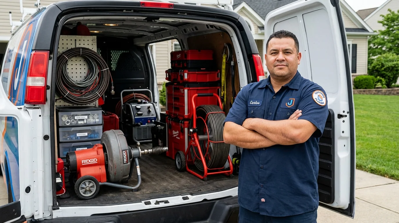 Professional drain cleaning equipment and Johns Plumbing LLC plumber in Waterville